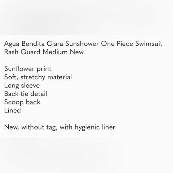 Agua Bendita Clara Sunshower One Piece Swimsuit Rash Guard Size Medium New - Picture 4 of 16